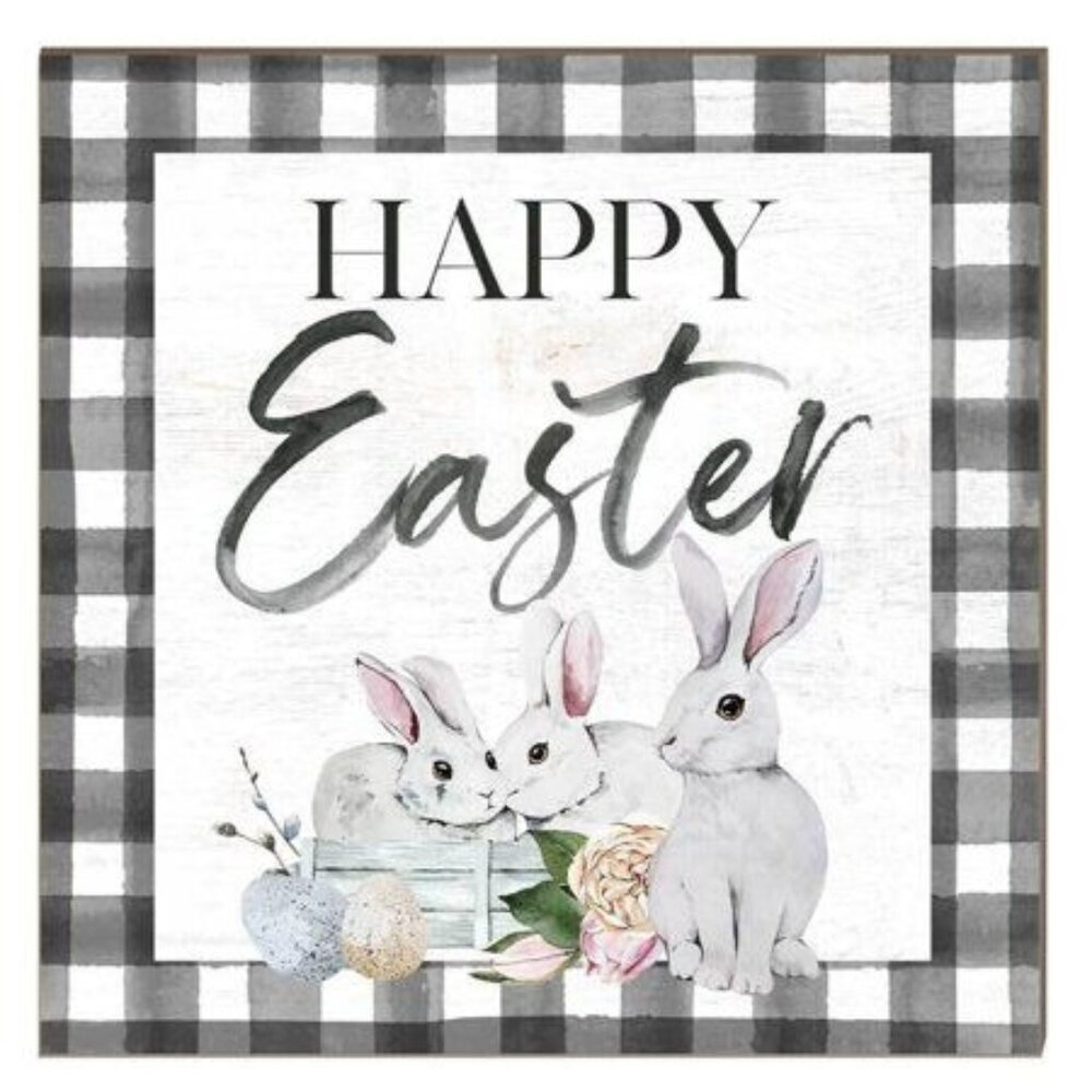 10 * 10 White and Black Happy Easter Wooden Sign - All